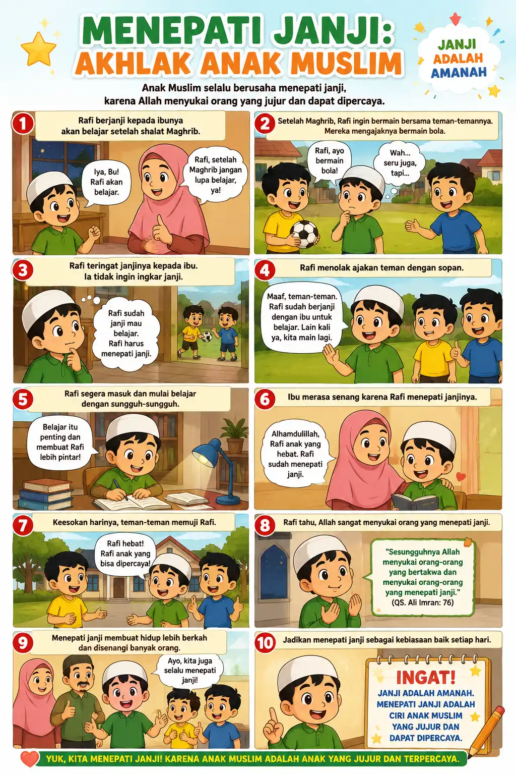 Poster Edukasi Anak Muslim Menepati Janji - Hiasan Dinding Belajar Akhlak Islami - Dekorasi Kamar TK PAUD