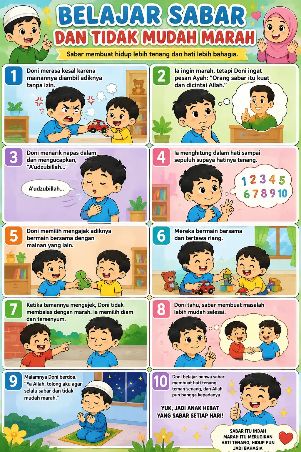 Poster Edukasi Anak Belajar Sabar & Mengontrol Emosi - Media Belajar Anak Usia Dini PAUD TK - Kualitas Premium Ori