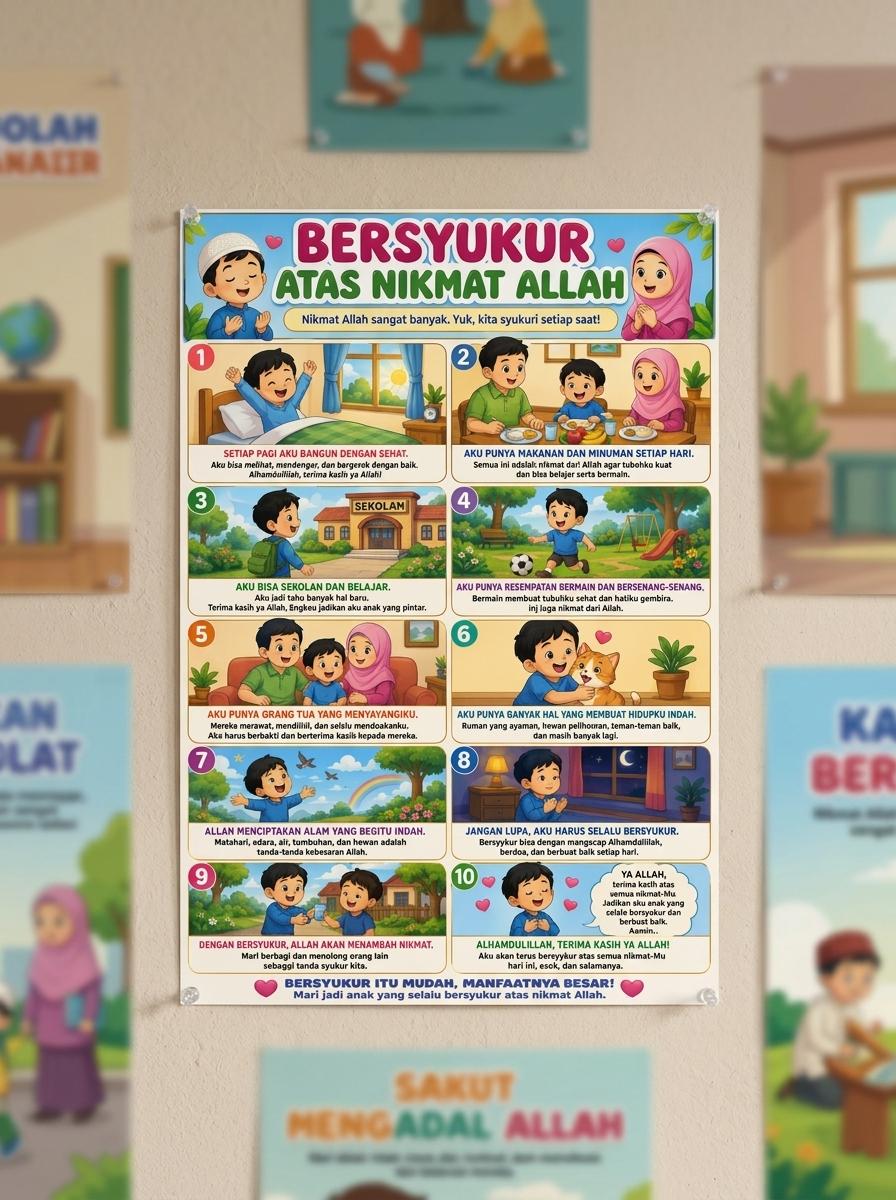 Hiasan Dinding Poster Islami Bersyukur Atas Nikmat Allah Pajangan Dinding Aesthetic Minimalis Kaligrafi Modern
