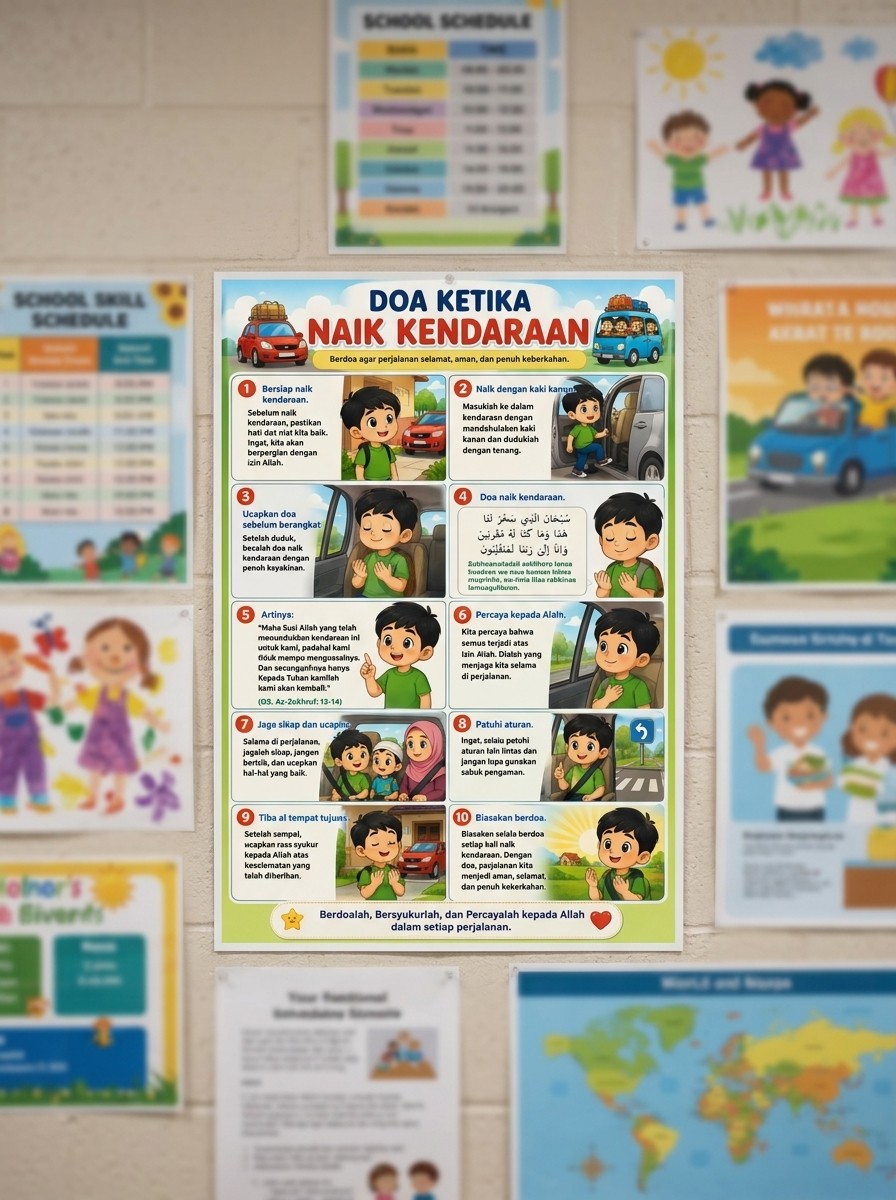 Poster Doa Naik Kendaraan Hiasan Dinding Edukasi Anak Islami Aesthetic A3+