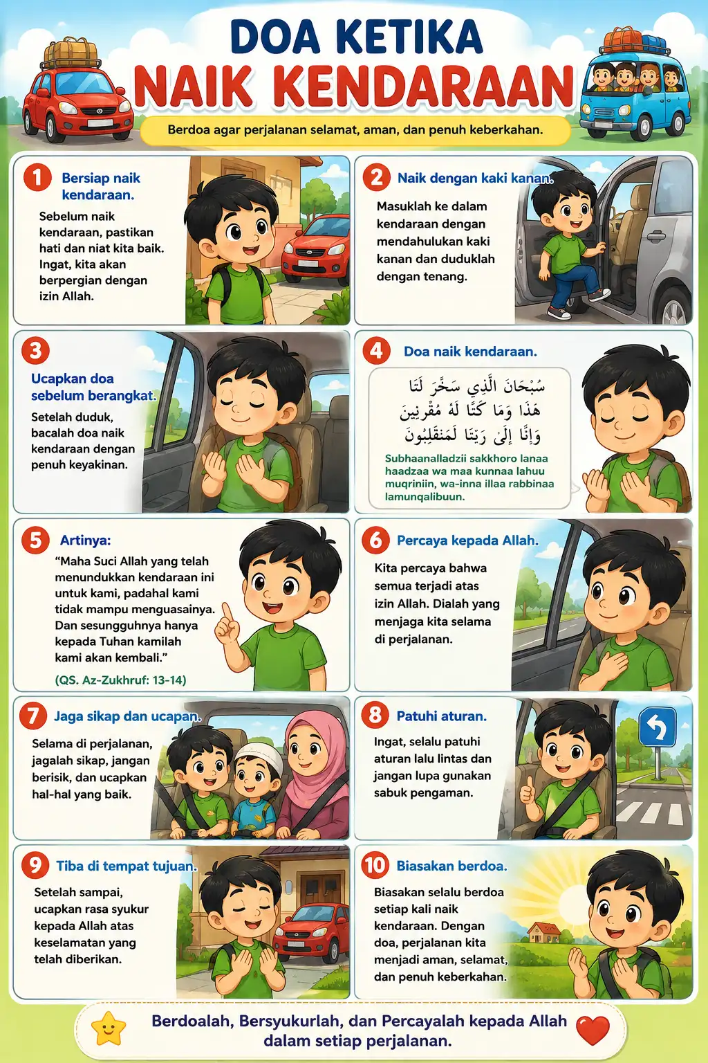 Poster Doa Naik Kendaraan Hiasan Dinding Edukasi Anak Islami Aesthetic A3+