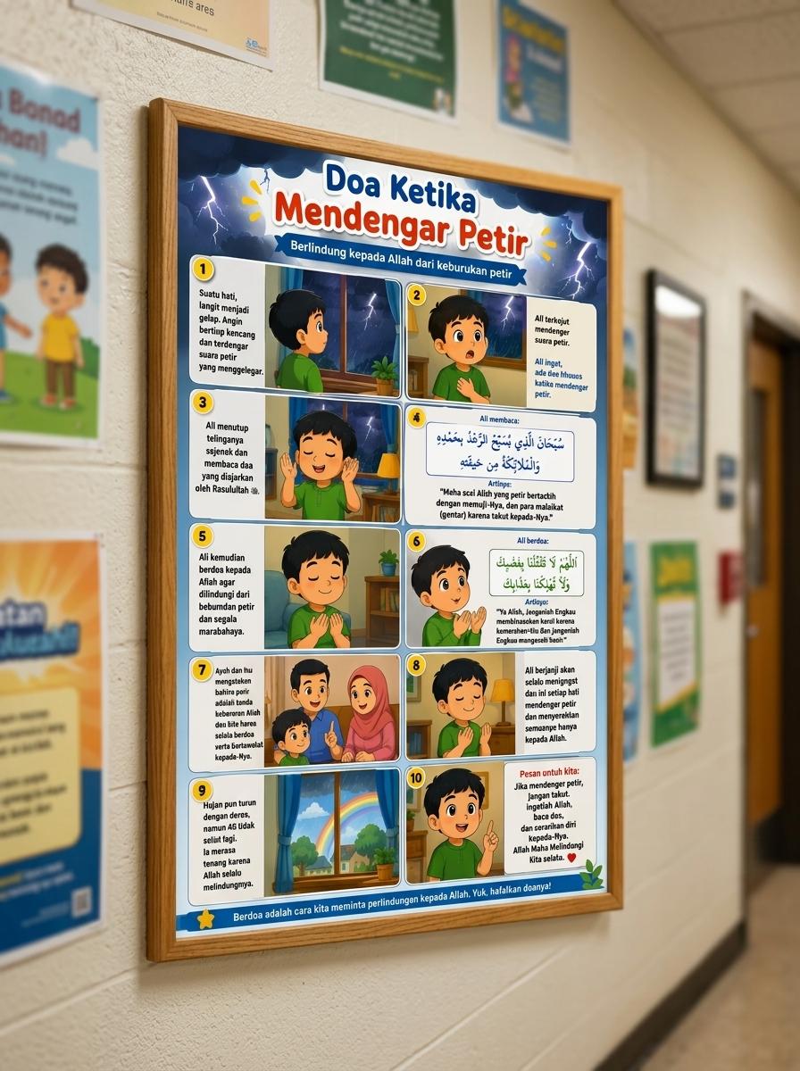 [TERMURAH] Poster Doa Ketika Mendengar Petir Hiasan Dinding Dekorasi Islami Kamar Anak