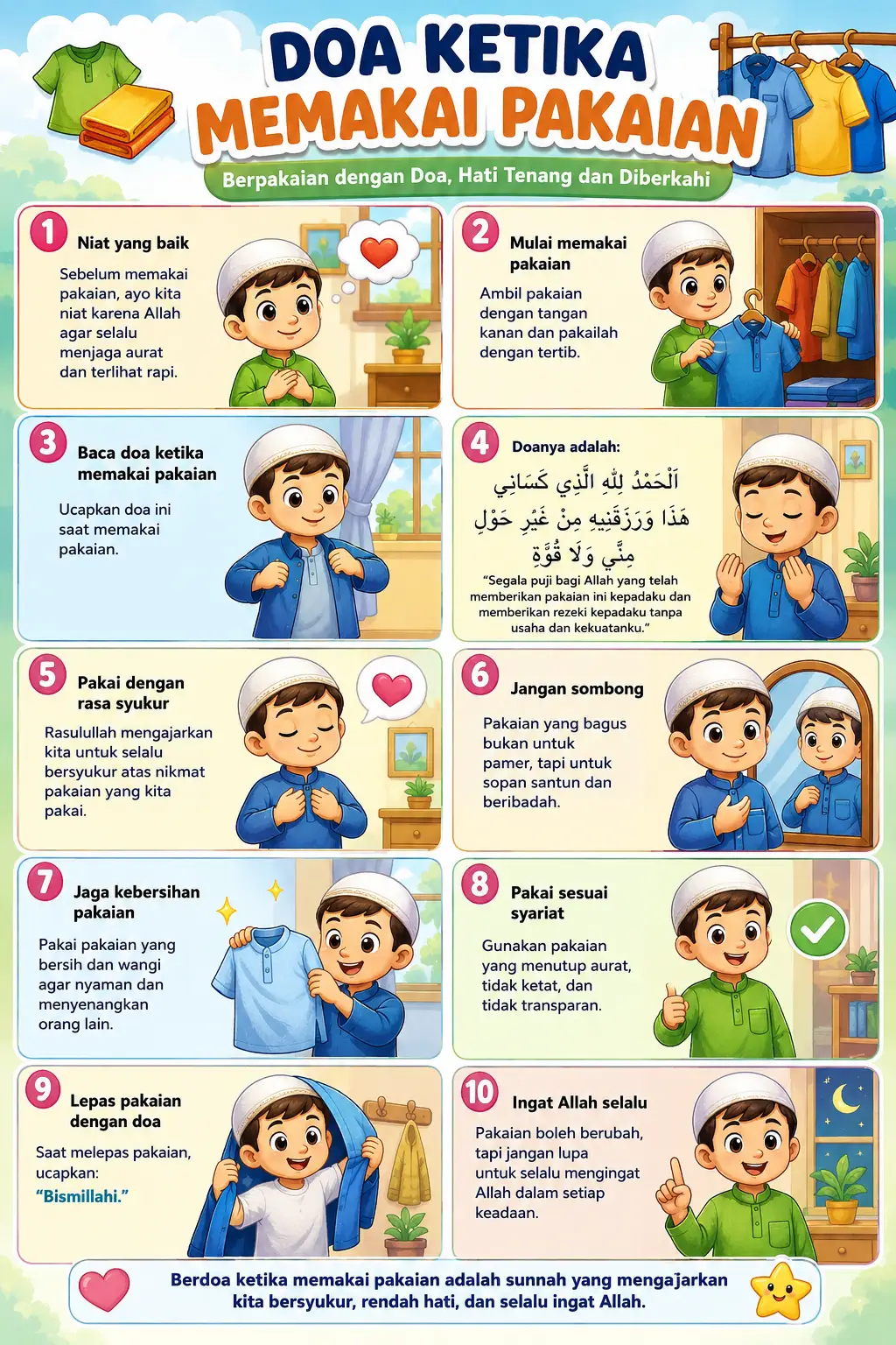 Poster Edukasi Anak Doa Memakai Pakaian Hiasan Dinding Islami Minimalis