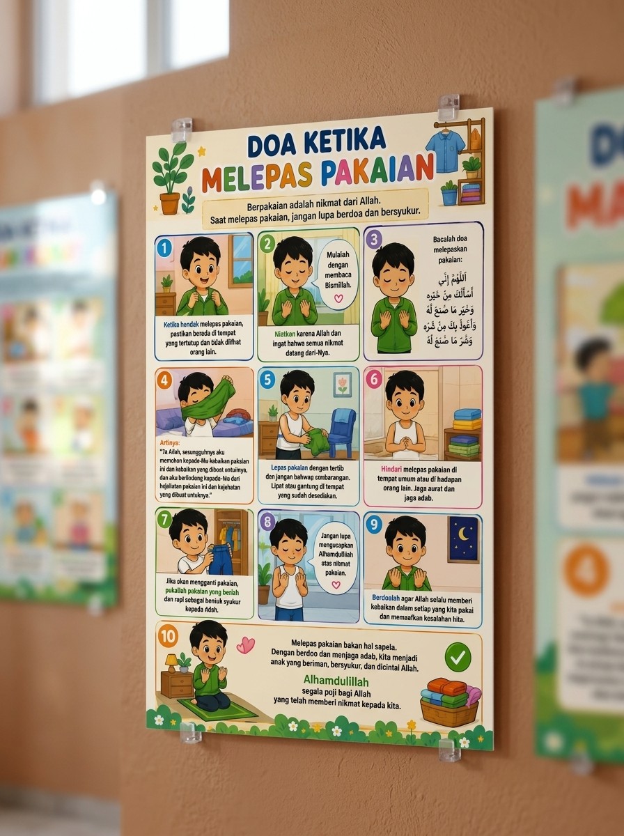 Poster Edukasi Anak Muslim Doa Ketika Melepas Pakaian Hiasan Dinding Islami Aesthetic