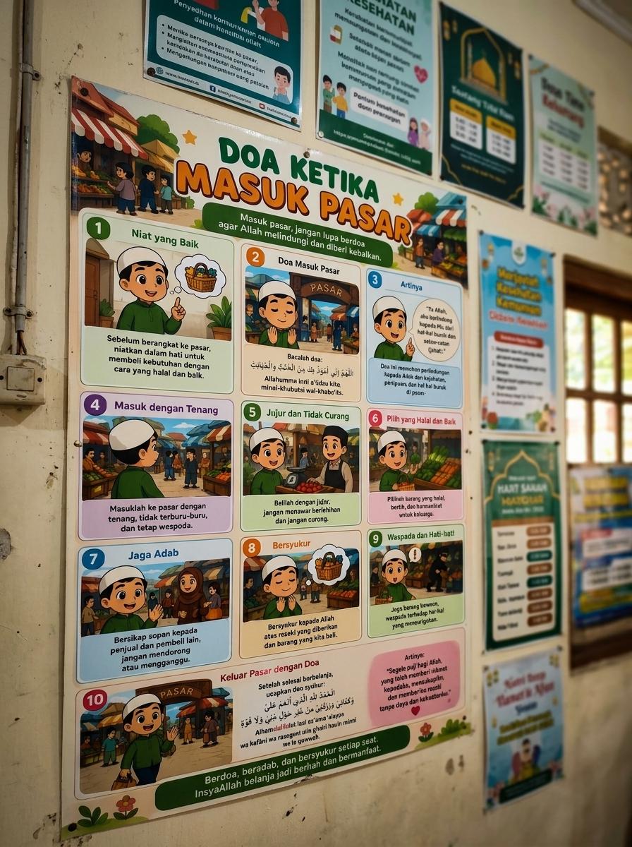 Hiasan Dinding Poster Doa Masuk Pasar Islami Pajangan Dinding Edukasi Anak Kualitas HD