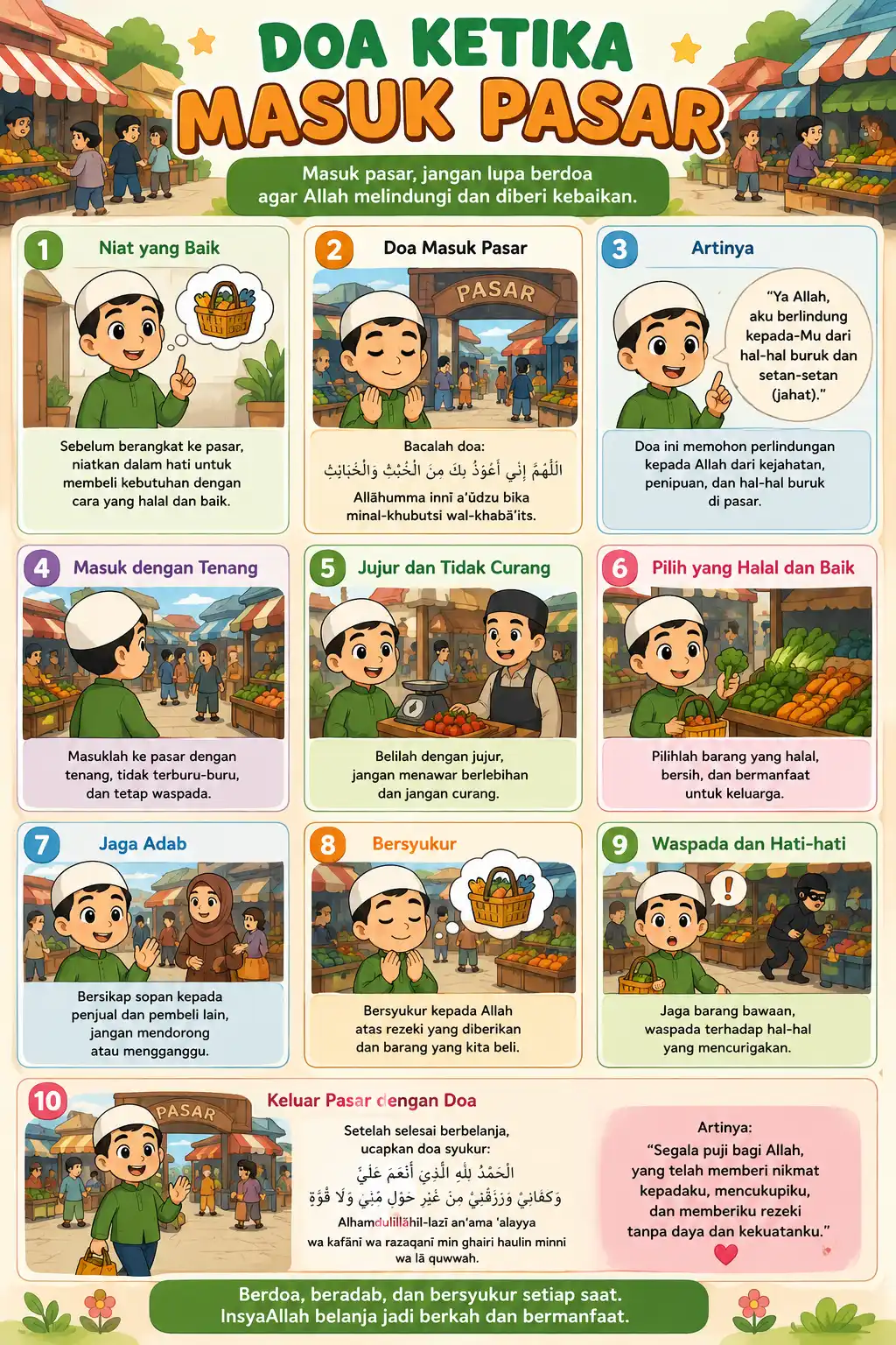 Hiasan Dinding Poster Doa Masuk Pasar Islami Pajangan Dinding Edukasi Anak Kualitas HD