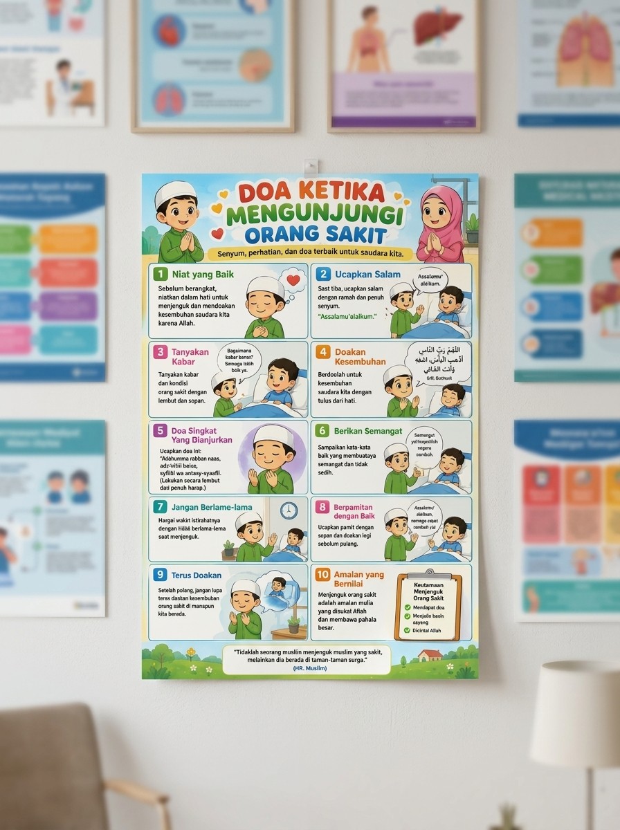 Poster Doa Ketika Mengunjungi Orang Sakit - Pajangan Dinding Islami - Media Belajar Anak Sholeh Doa Harian Lengkap