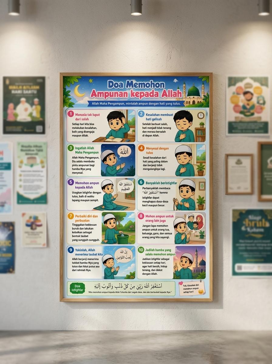 Poster Doa Memohon Ampunan kepada Allah Hiasan Dinding Edukasi Islami Premium A3+