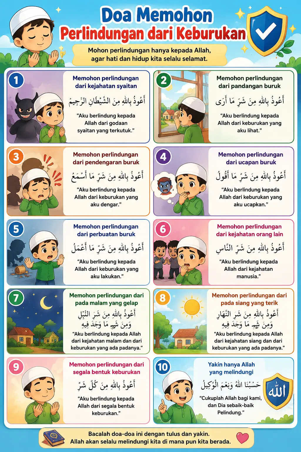 Poster Edukasi Anak Muslim Doa Memohon Perlindungan Dari Keburukan Hiasan Dinding Islami