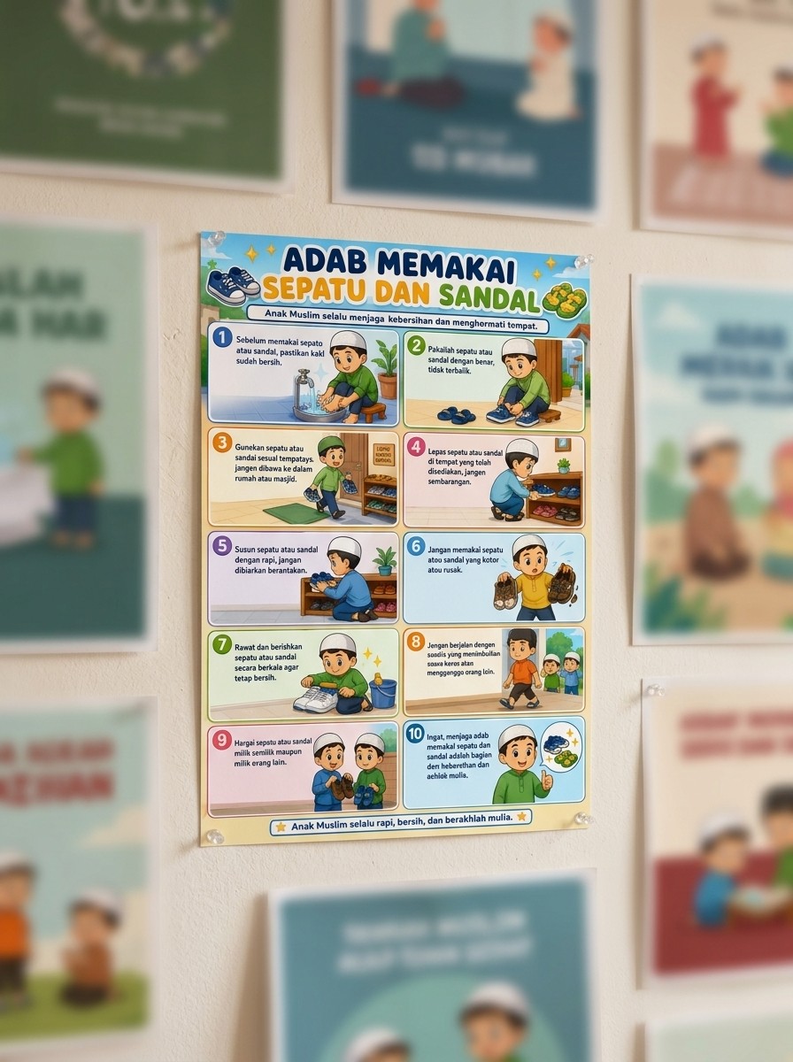 PROMO Poster Adab Memakai Sepatu dan Sandal Alat Peraga Edukasi Anak Muslim - Poster Belajar Islami TK PAUD SD
