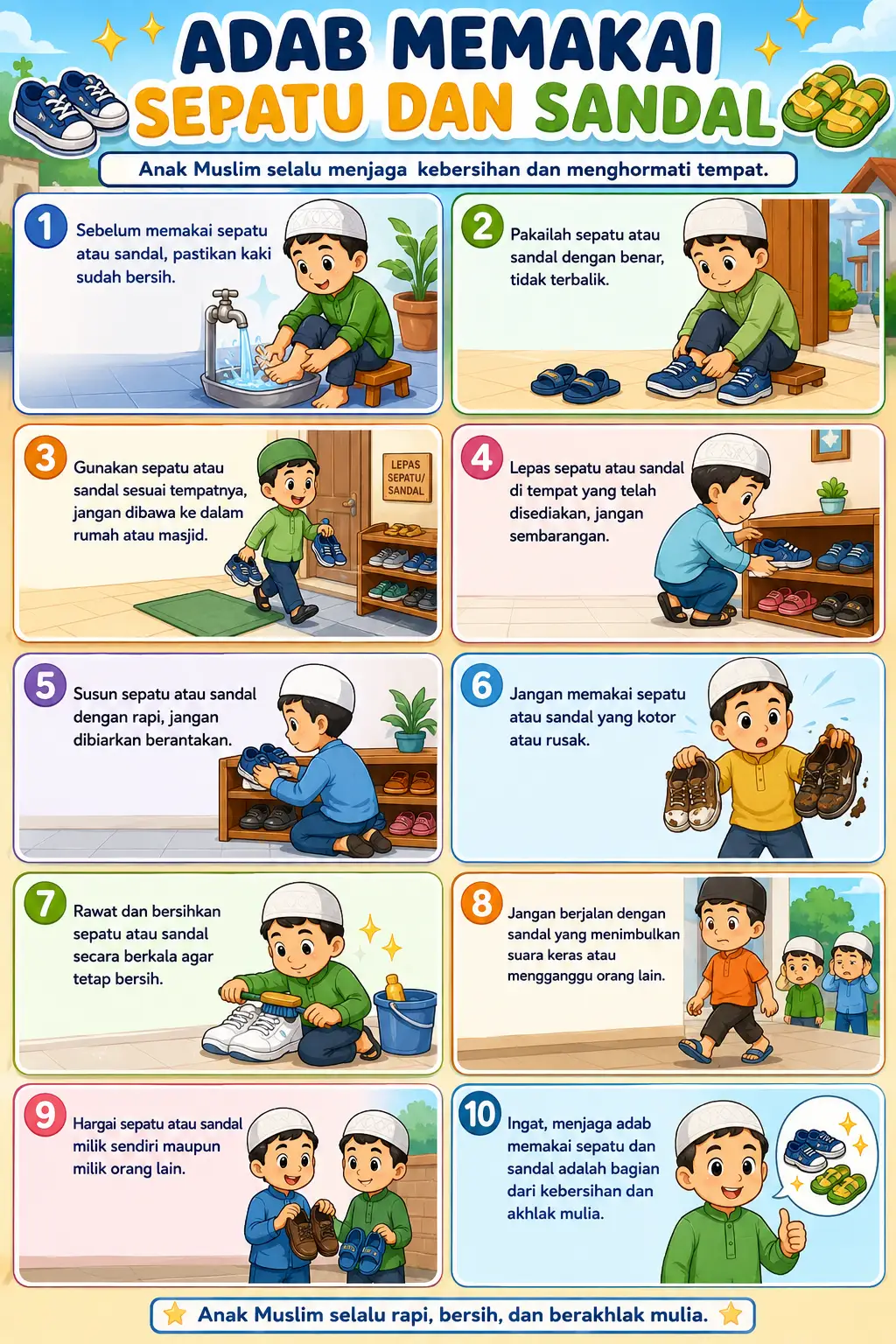 PROMO Poster Adab Memakai Sepatu dan Sandal Alat Peraga Edukasi Anak Muslim - Poster Belajar Islami TK PAUD SD