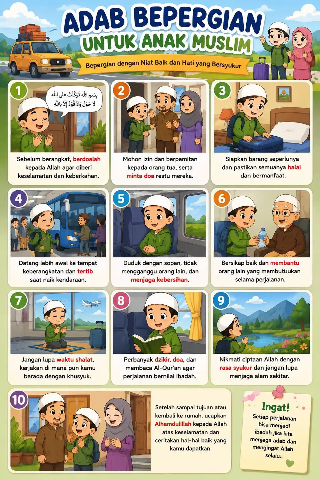 [TERMURAH] Poster Adab Bepergian Anak Muslim Belajar Doa Harian Edukasi Islami Kualitas Premium