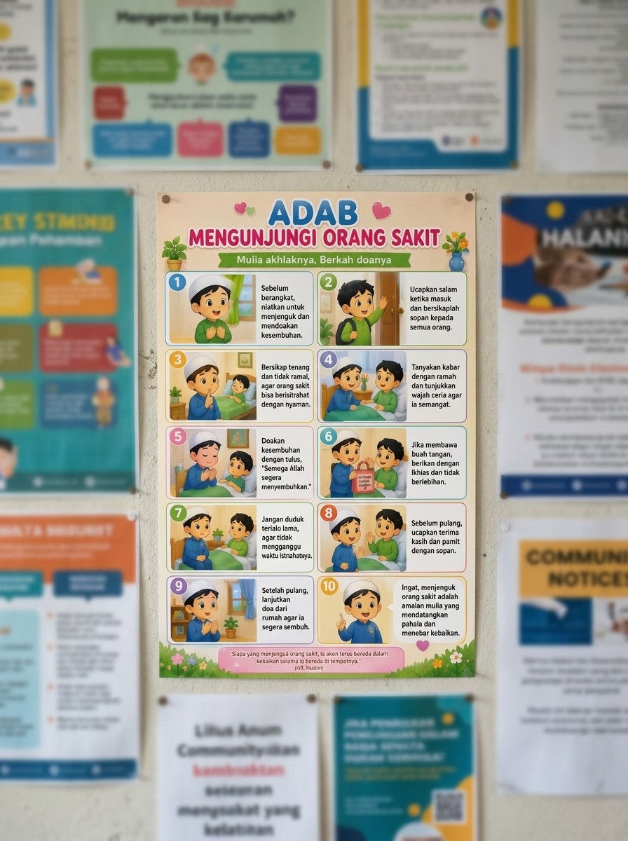 Poster Edukasi Anak Adab Mengunjungi Orang Sakit Islami Dekorasi Dinding A3+ Murah