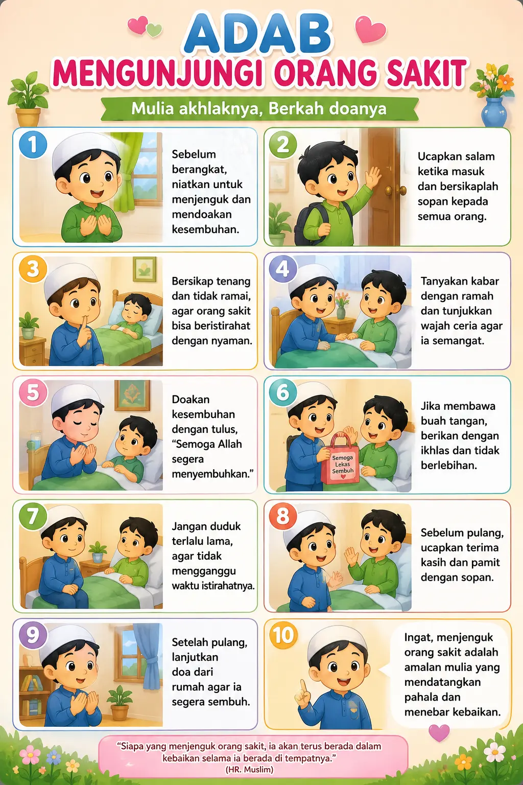 Poster Edukasi Anak Adab Mengunjungi Orang Sakit Islami Dekorasi Dinding A3+ Murah
