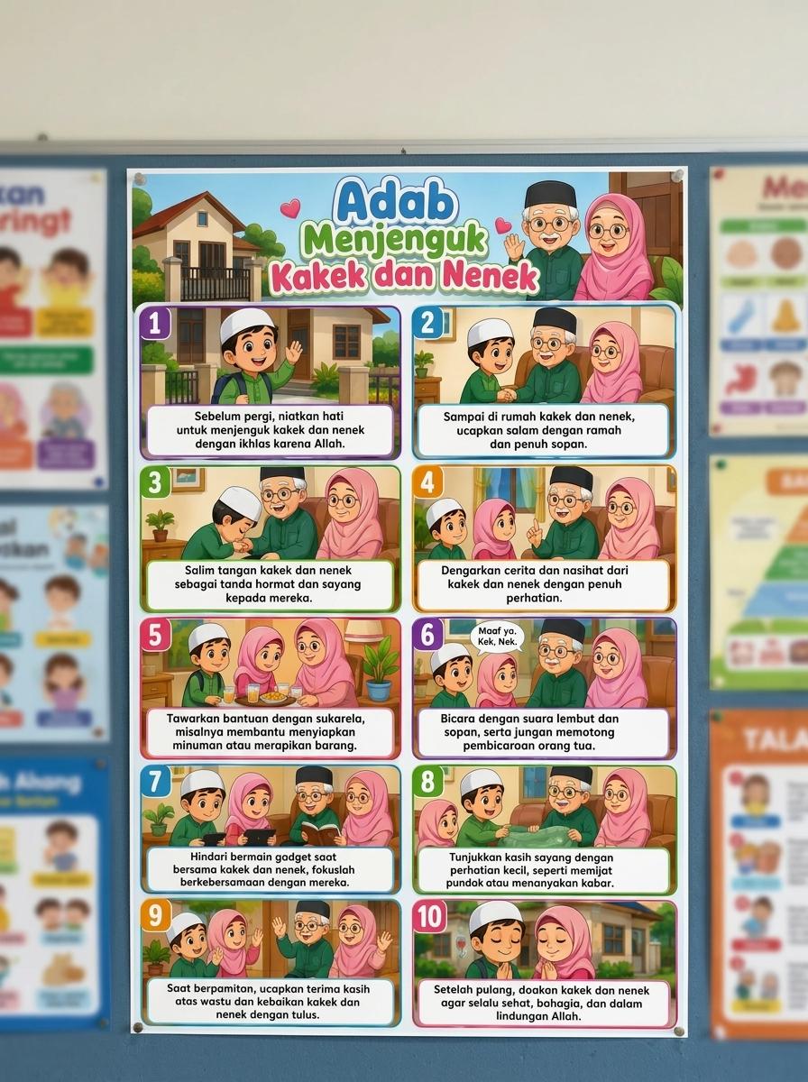 [TERMURAH] Poster Adab Sopan Santun Menjenguk Kakek & Nenek Edukasi Anak Sholeh