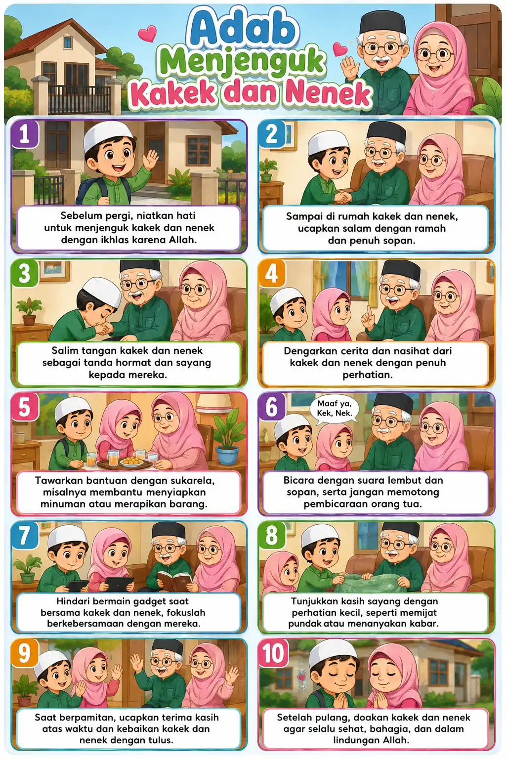 [TERMURAH] Poster Adab Sopan Santun Menjenguk Kakek & Nenek Edukasi Anak Sholeh