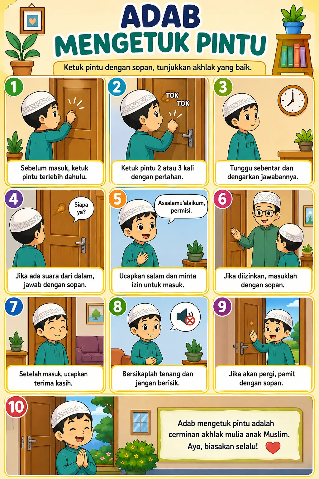 [TERMURAH] Poster Adab Mengetuk Pintu Dekorasi Dinding Islami Poster Belajar Anak Muslim