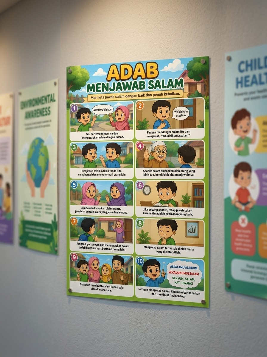 Termurah Poster Adab Menjawab Salam Alat Peraga Edukasi TK PAUD Anak Muslim Berkualitas