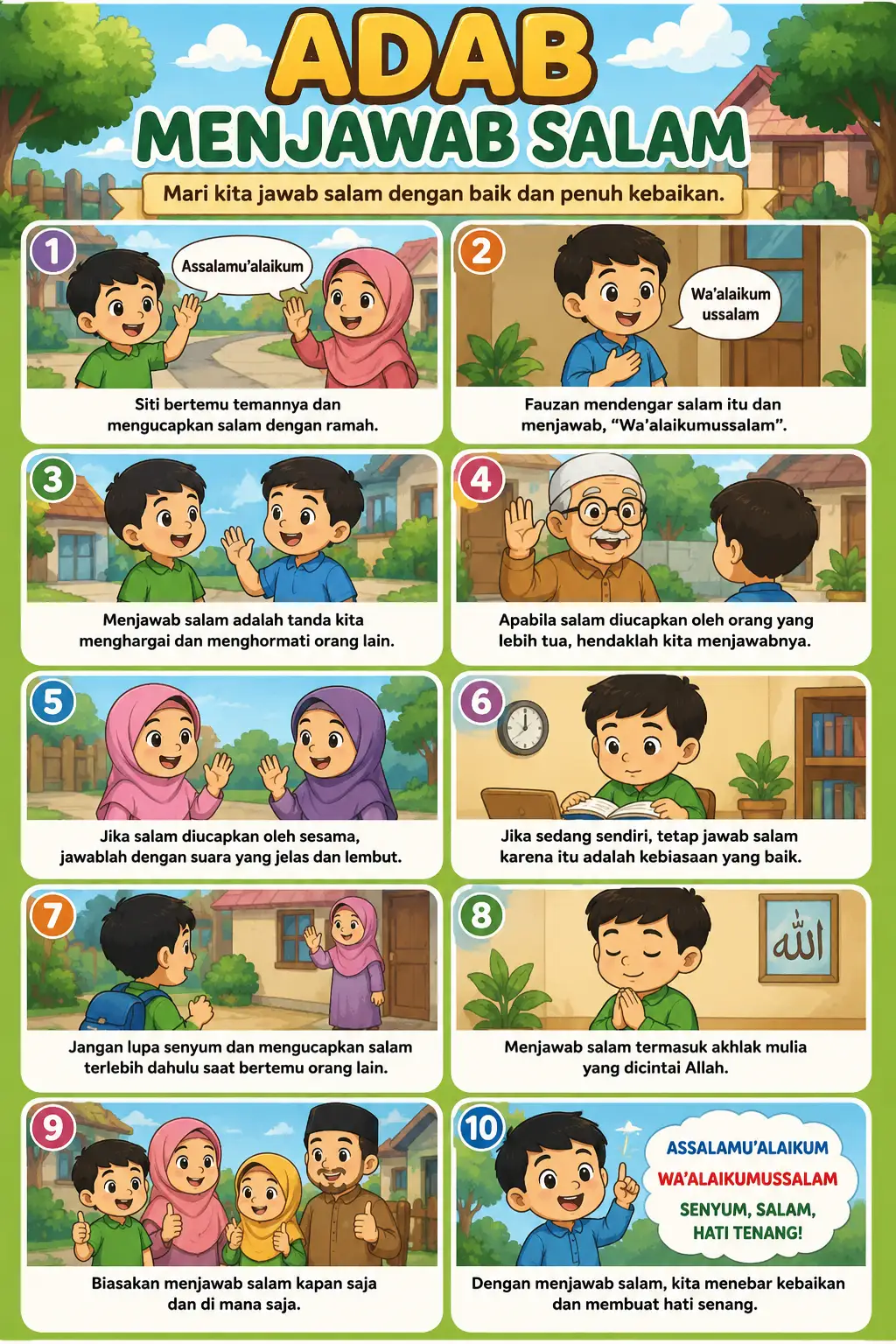 Termurah Poster Adab Menjawab Salam Alat Peraga Edukasi TK PAUD Anak Muslim Berkualitas