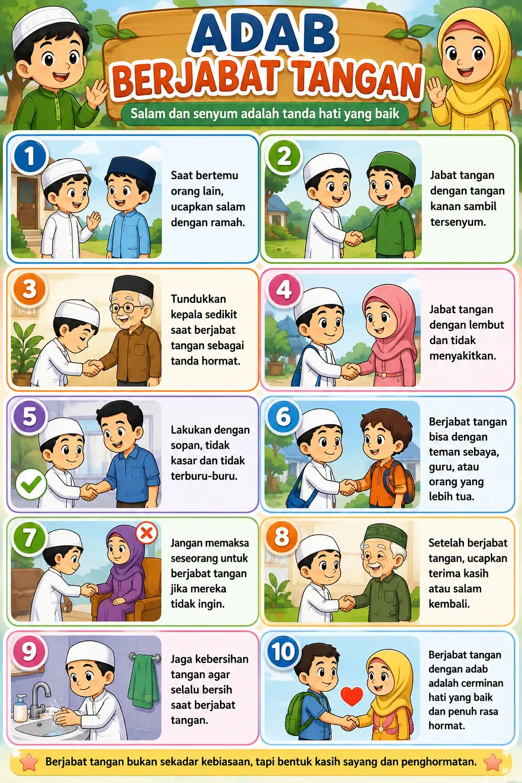 Poster Adab Berjabat Tangan Aesthetic Edukasi Anak Media Belajar TK SD SMP Dekorasi Dinding Islami