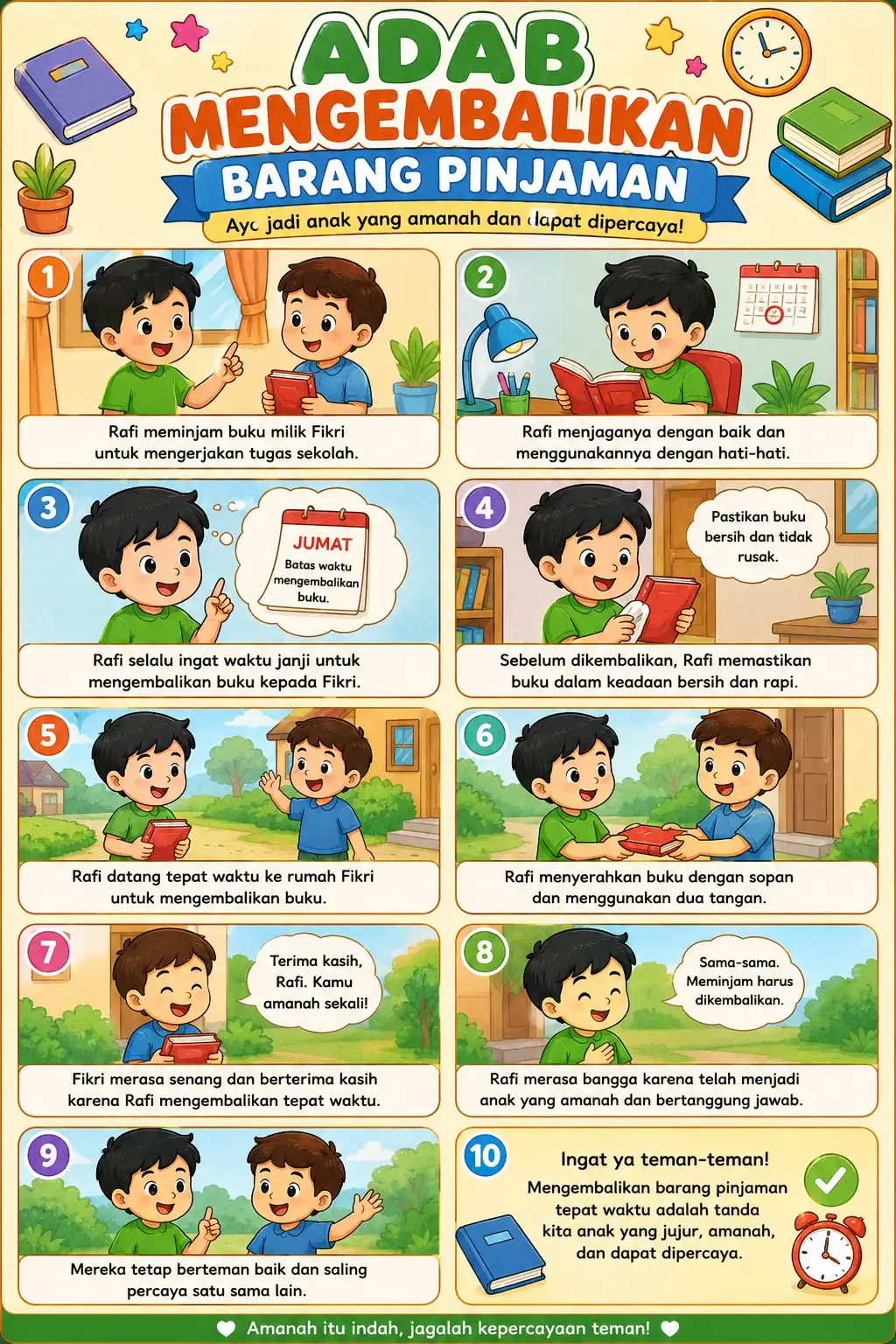 Poster Edukasi Anak Adab Mengembalikan Barang Pinjaman - Media Pembelajaran Akhlak Islam Hiasan Dinding A3+