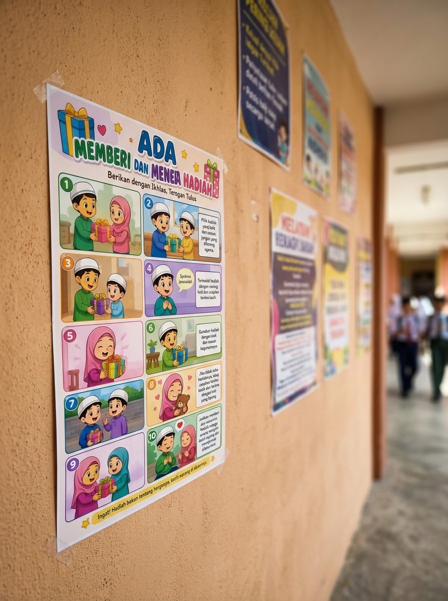 Poster Edukasi Anak Muslim Adab Memberi dan Menerima Hadiah - Hiasan Dinding Islami