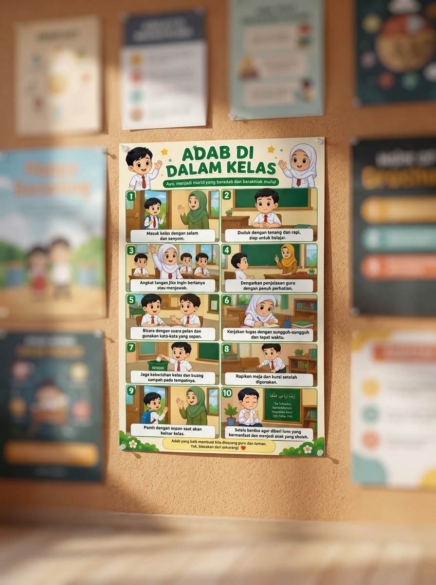 Poster Edukasi Anak - Poster Adab di Dalam Kelas Hiasan Dinding Sekolah TK SD PAUD - Termurah Kualitas Premium