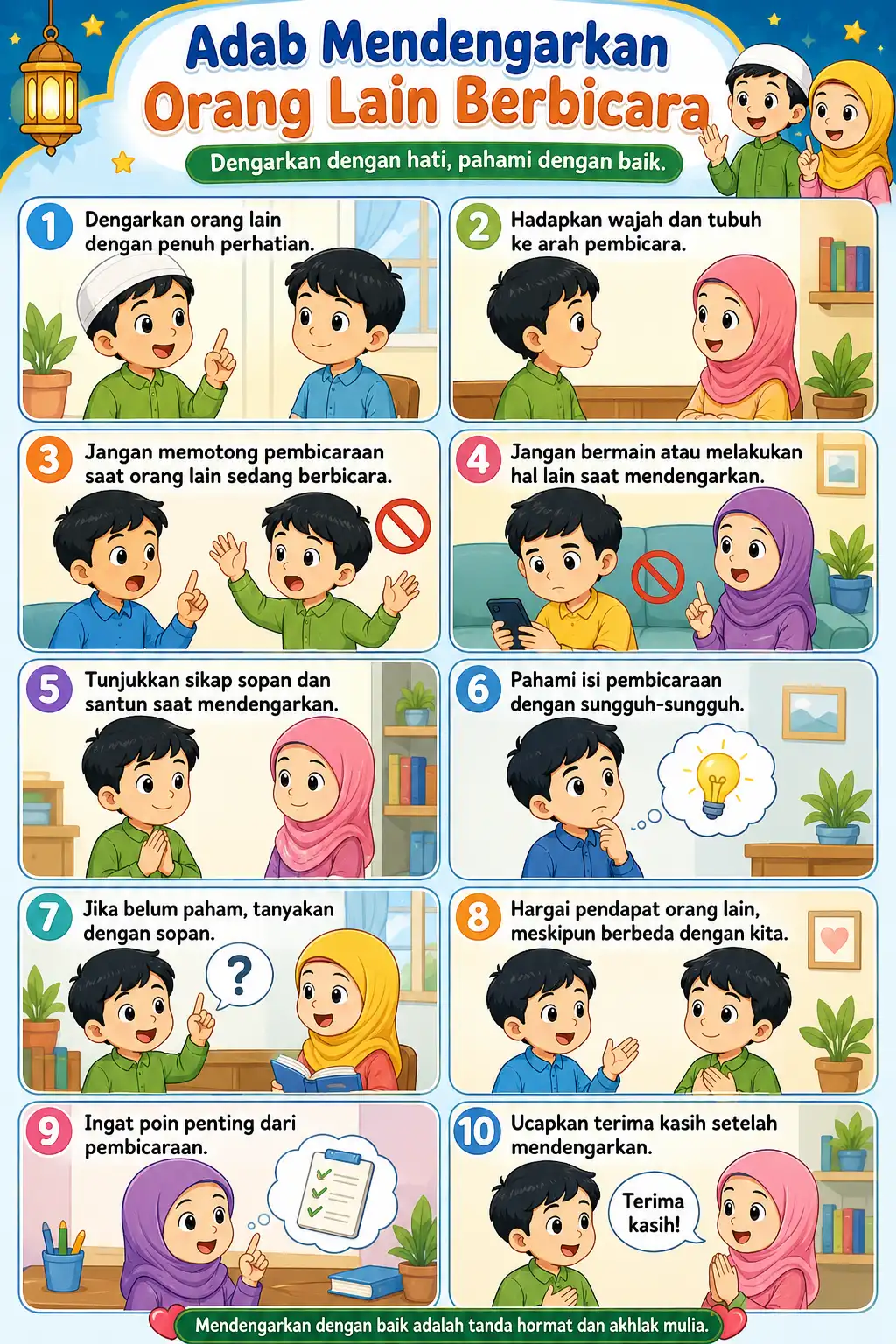 [TERMURAH] Poster Adab Mendengarkan Orang Lain Berbicara - Media Belajar Anak TK SD Karakter