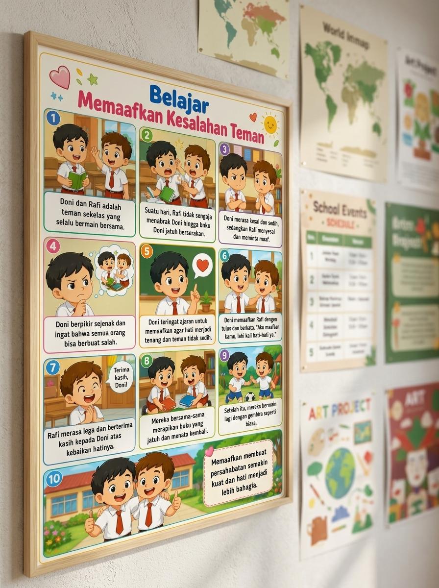 Poster Edukasi Anak Belajar Memaafkan Kesalahan Teman - Hiasan Dinding Kamar Anak Media Belajar Karakter PAUD TK