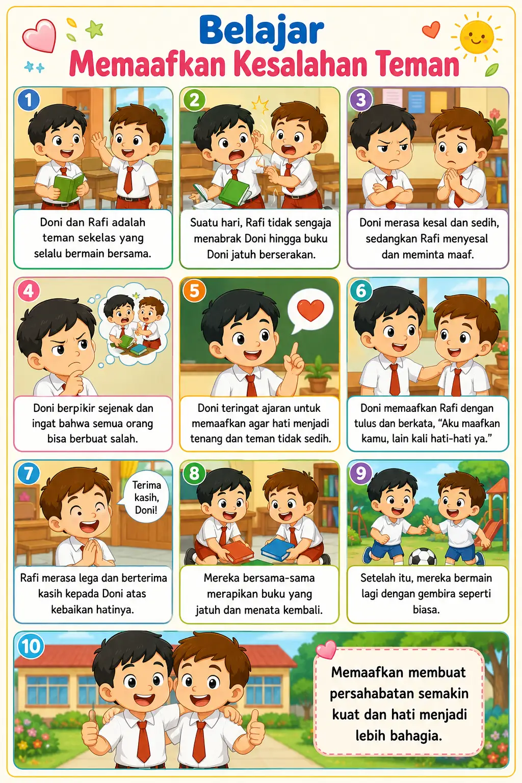 Poster Edukasi Anak Belajar Memaafkan Kesalahan Teman - Hiasan Dinding Kamar Anak Media Belajar Karakter PAUD TK