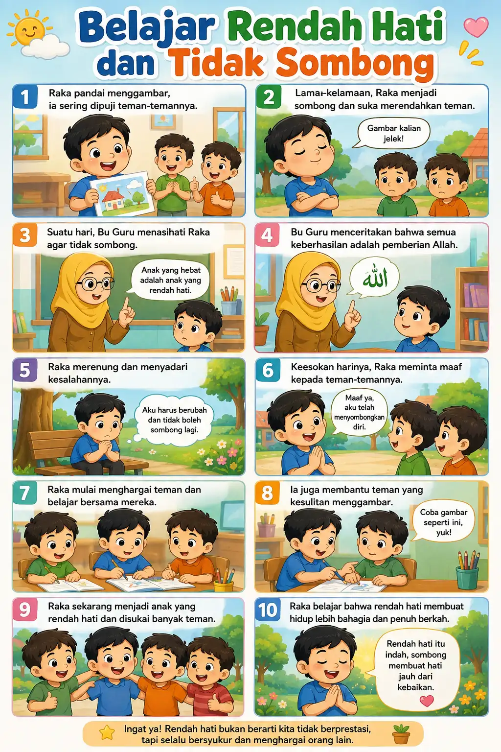 Poster Belajar Rendah Hati Termurah - Alat Peraga Edukasi Anak PAUD TK SD Media Belajar Karakter Baik