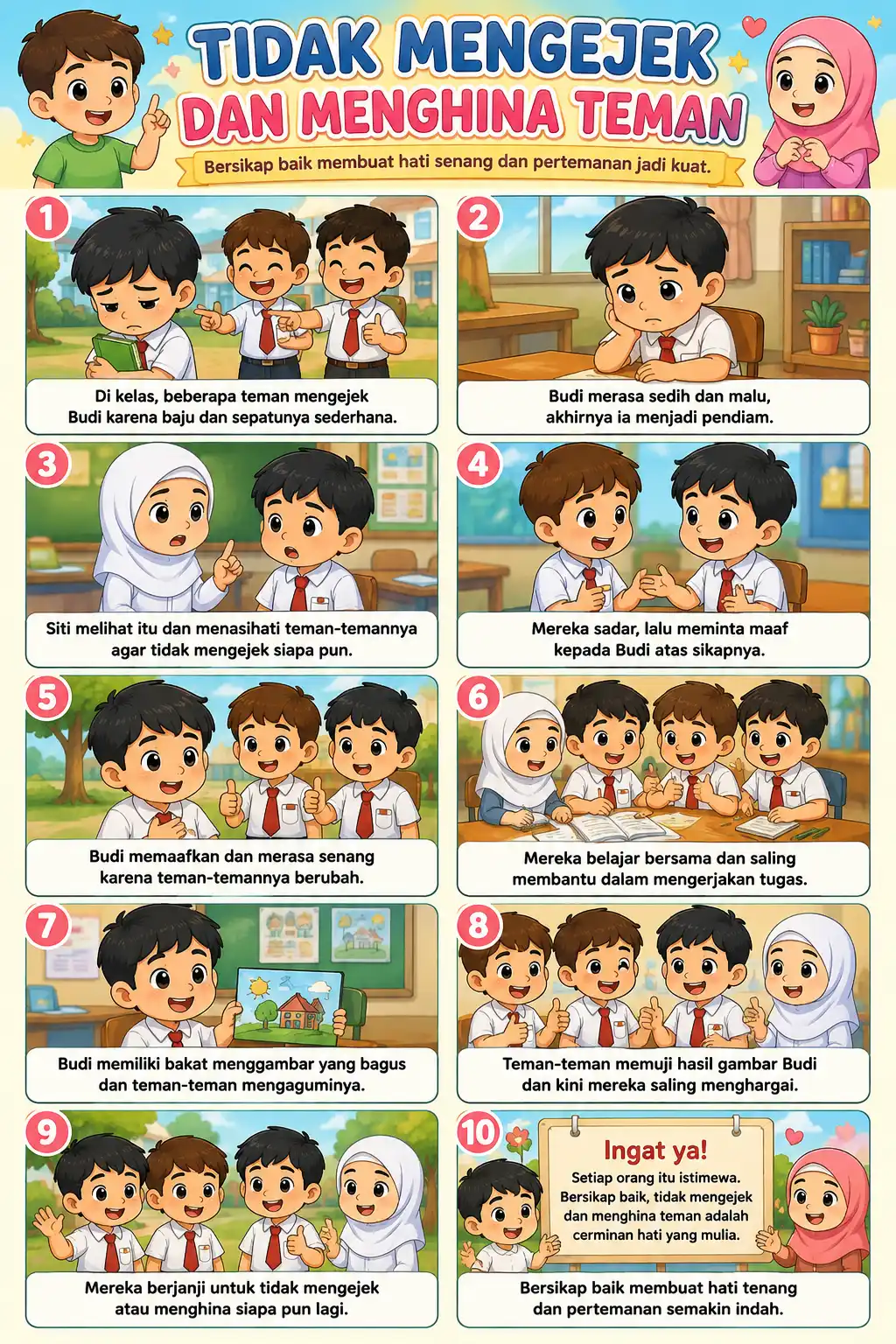 Poster Edukasi Anak Anti Bullying - Poster Adab Tidak Mengejek Teman - Hiasan Dinding Sekolah TK SD Termurah