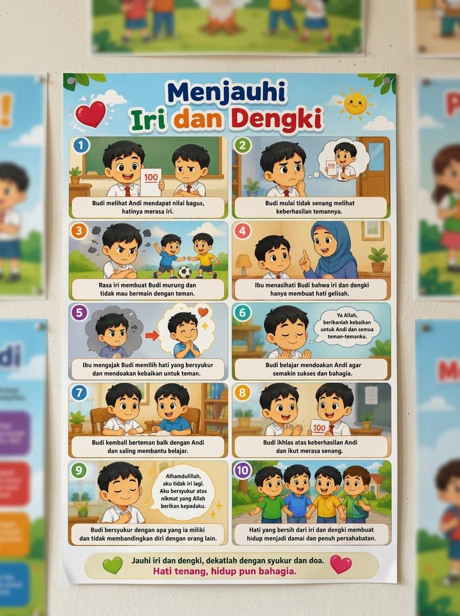 Poster Motivasi Islami Menjauhi Iri dan Dengki Hiasan Dinding Adab & Akhlak - Poster Edukasi Termurah