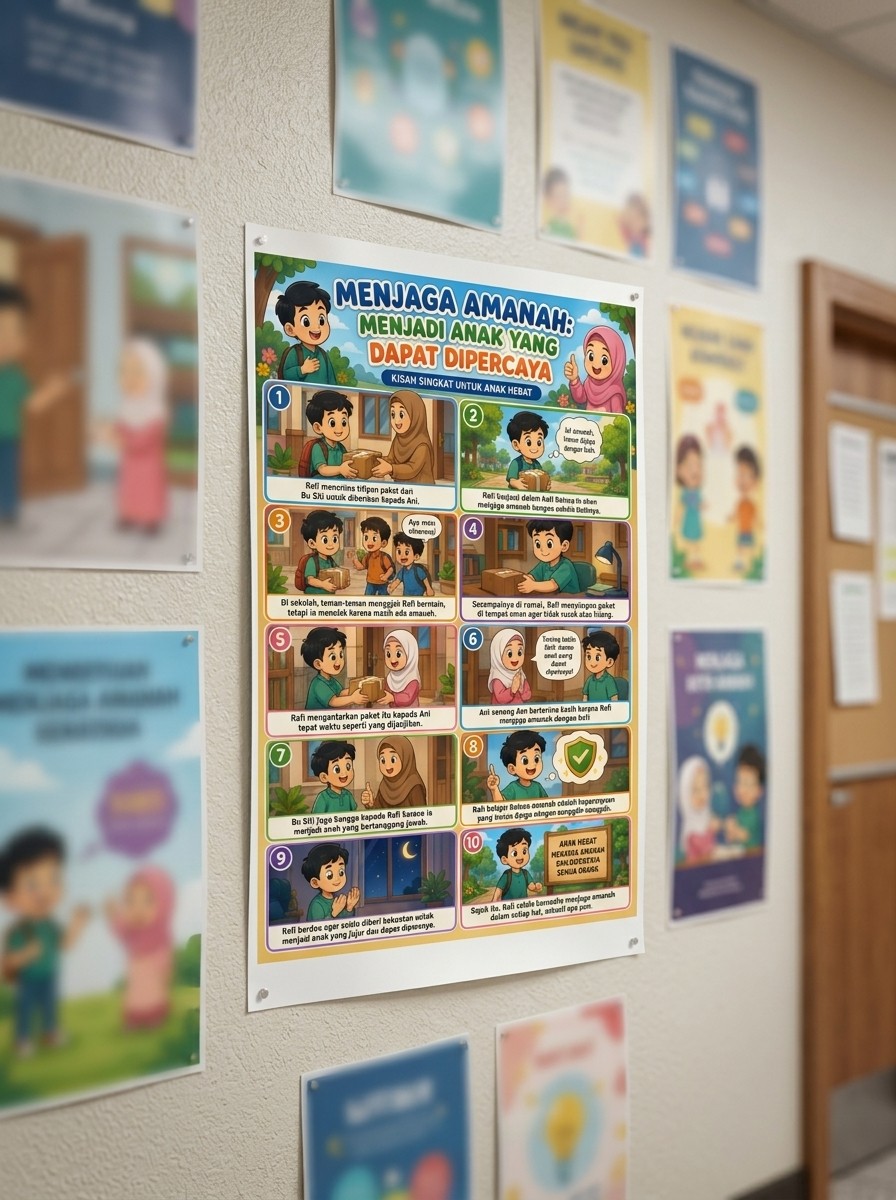 Poster Anak Sholeh Menjaga Amanah Alat Peraga Edukatif APE TK PAUD Termurah Dekorasi Dinding Islami