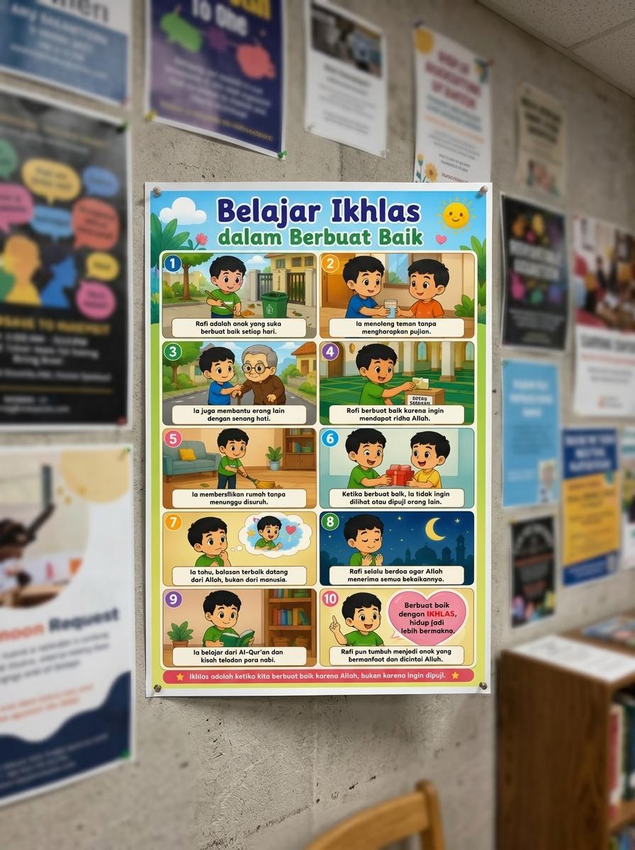 Poster Edukasi Anak Islami Belajar Ikhlas Berbuat Baik Hiasan Dinding Kamar
