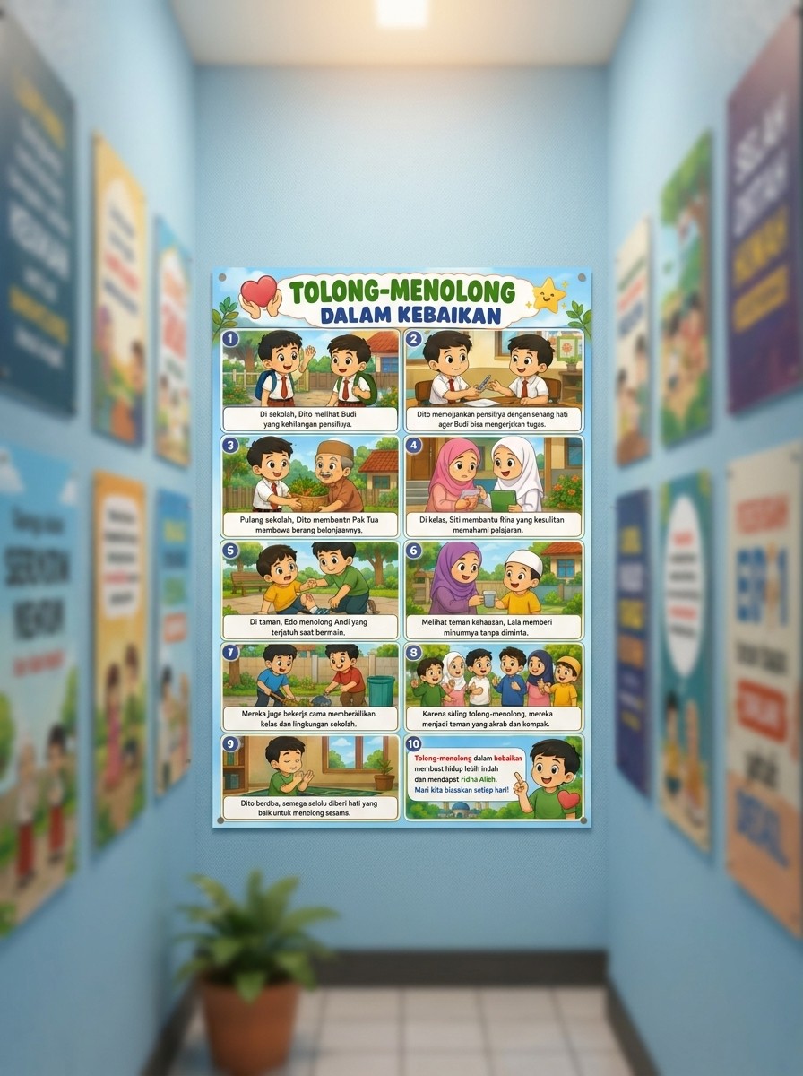 Poster Edukasi Anak Islami Tolong Menolong dalam Kebaikan Hiasan Dinding Aesthetic Wall Decor