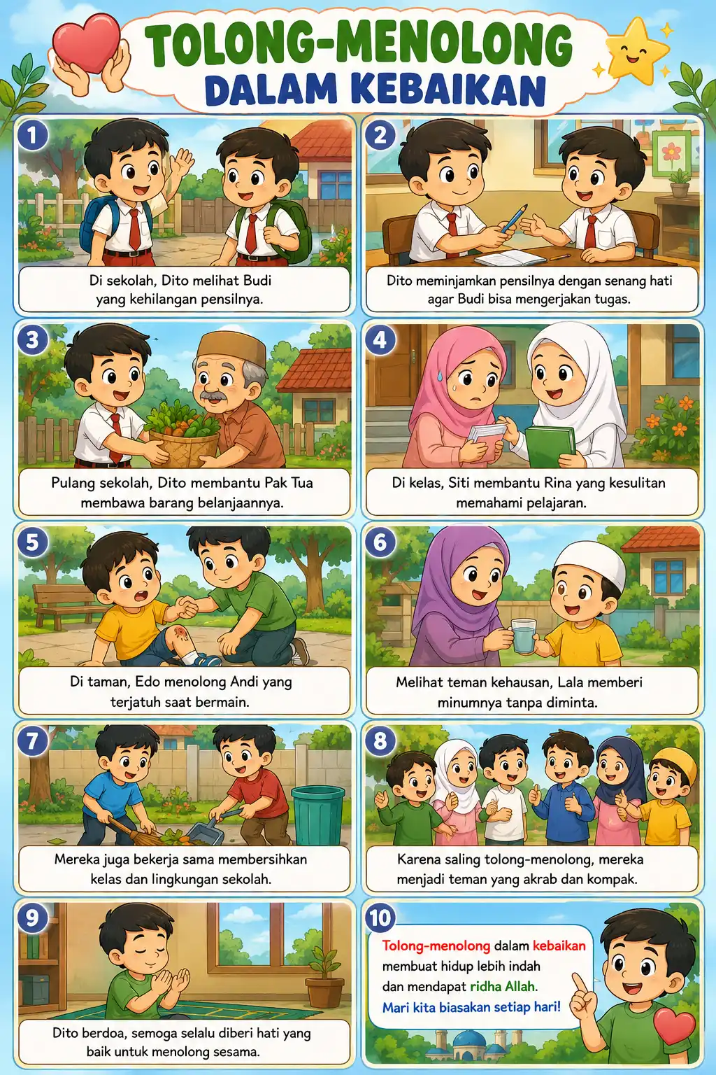 Poster Edukasi Anak Islami Tolong Menolong dalam Kebaikan Hiasan Dinding Aesthetic Wall Decor