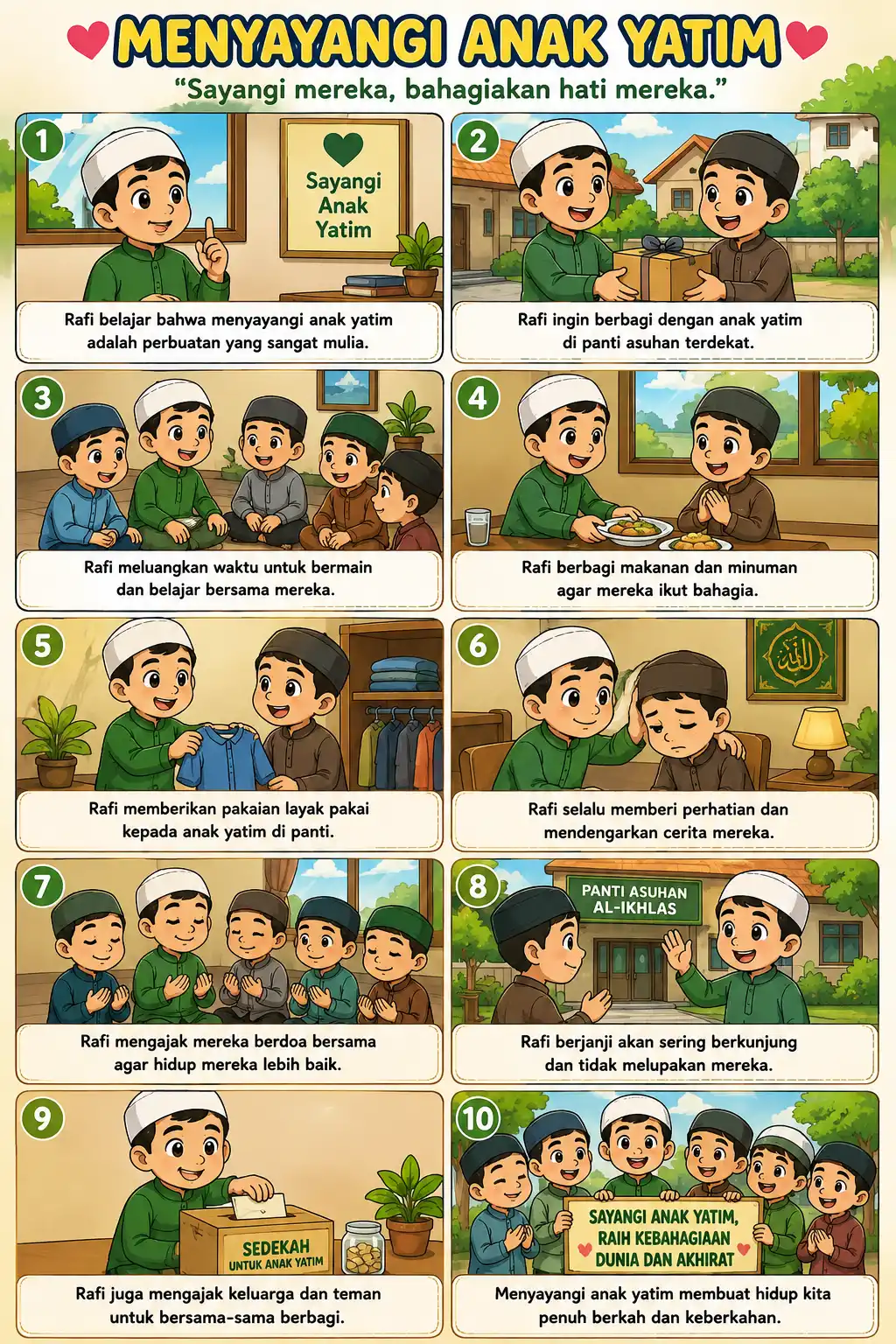 Poster Edukasi Anak Muslim Menyayangi Anak Yatim Dekorasi Kamar Belajar Islami