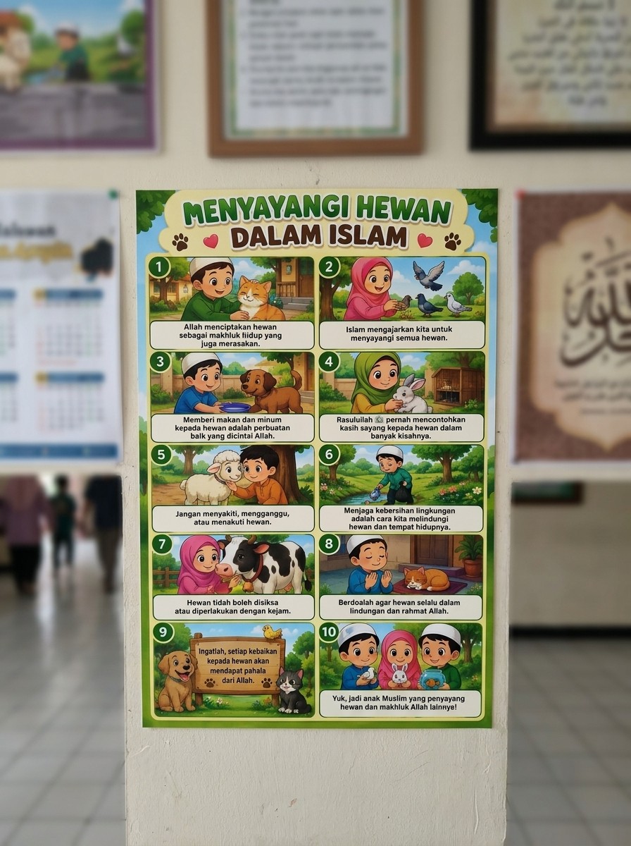 TERMURAH Poster Menyayangi Hewan Dalam Islam Belajar Adab Akhlak Anak Sholeh Pajangan Dinding