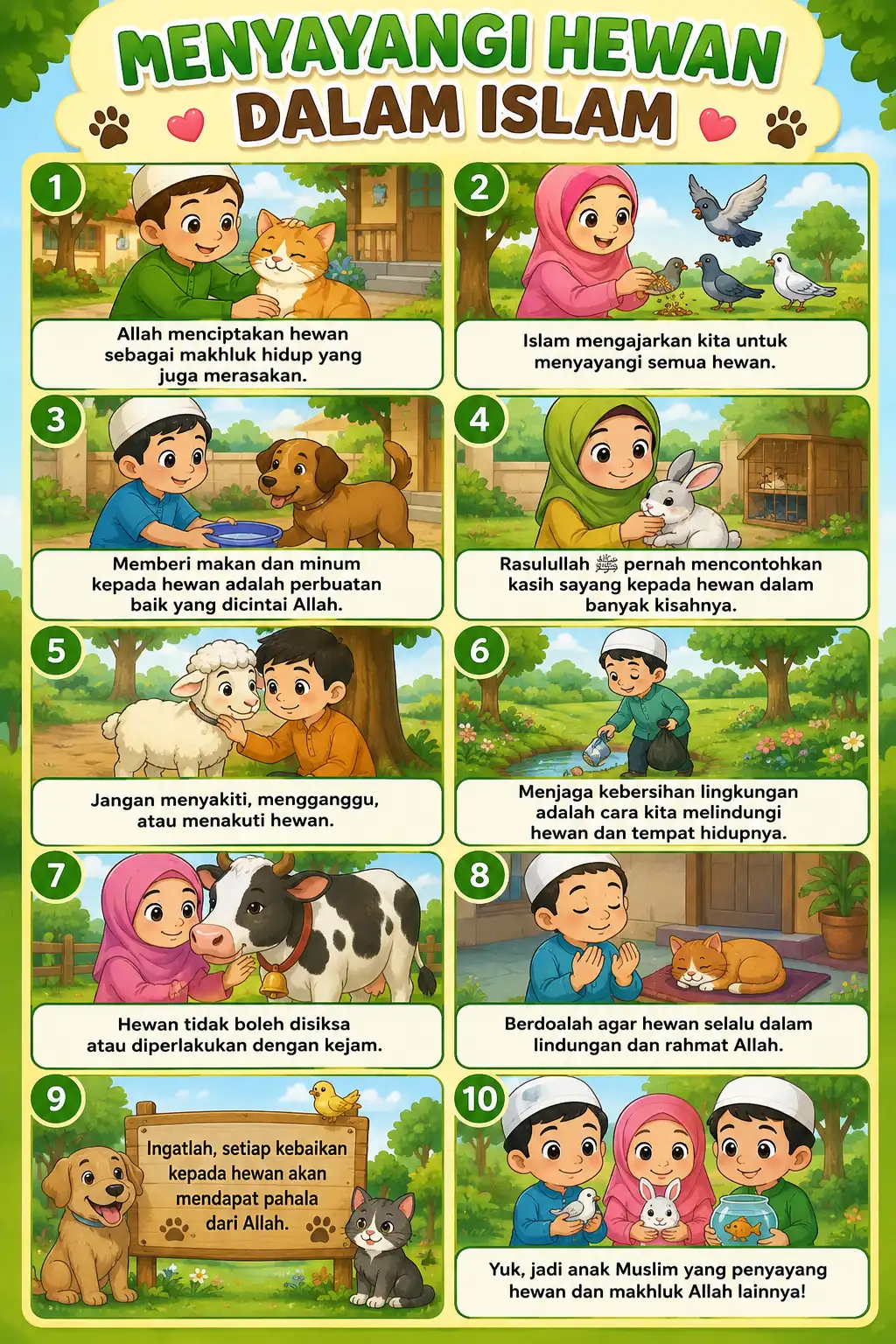 TERMURAH Poster Menyayangi Hewan Dalam Islam Belajar Adab Akhlak Anak Sholeh Pajangan Dinding