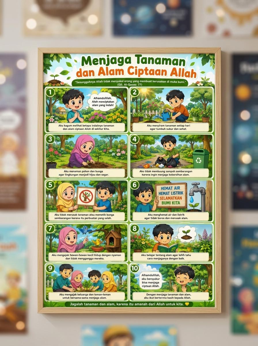 Poster Dinding Islami Menjaga Kelestarian Alam & Tanaman Media Belajar Anak Muslim Murah Berkualitas