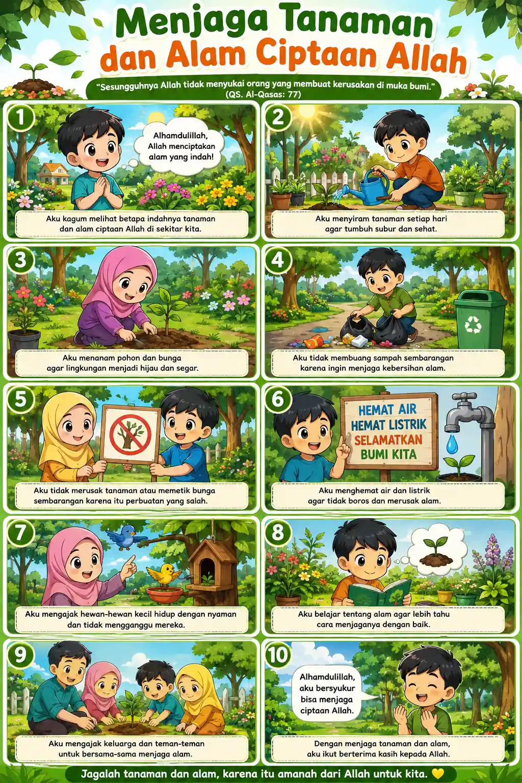 Poster Dinding Islami Menjaga Kelestarian Alam & Tanaman Media Belajar Anak Muslim Murah Berkualitas
