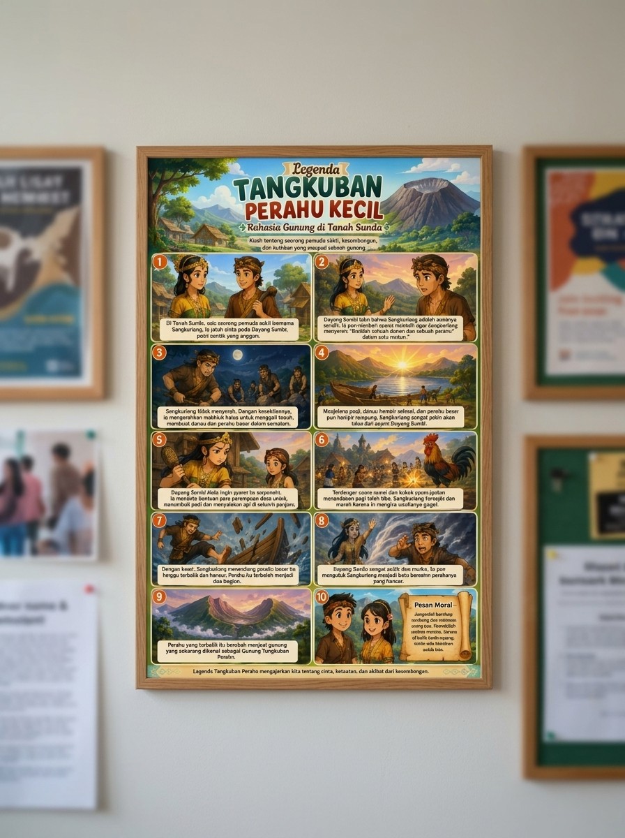 Hiasan Dinding Poster Legenda Tangkuban Perahu A4 Pajangan Edukasi Cerita Rakyat Sunda Murah