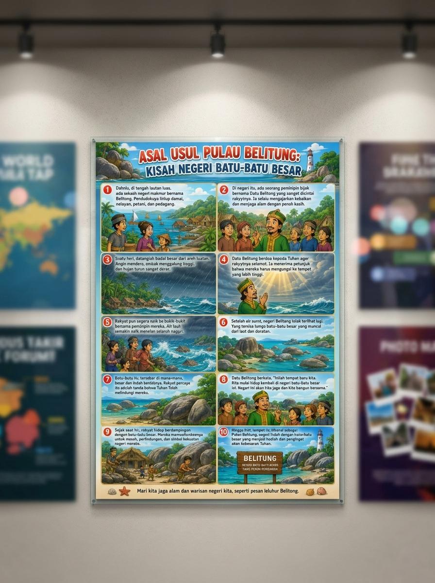 Poster Hiasan Dinding Asal Usul Pulau Belitung Kisah Negeri Batu Besar Pajangan Kamar Estetik