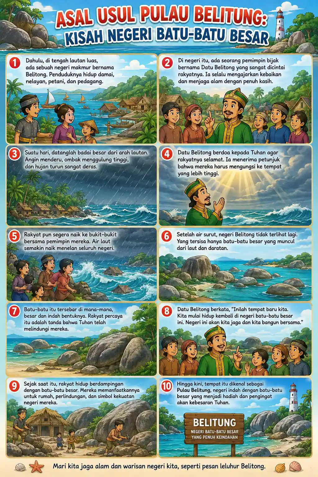 Poster Hiasan Dinding Asal Usul Pulau Belitung Kisah Negeri Batu Besar Pajangan Kamar Estetik