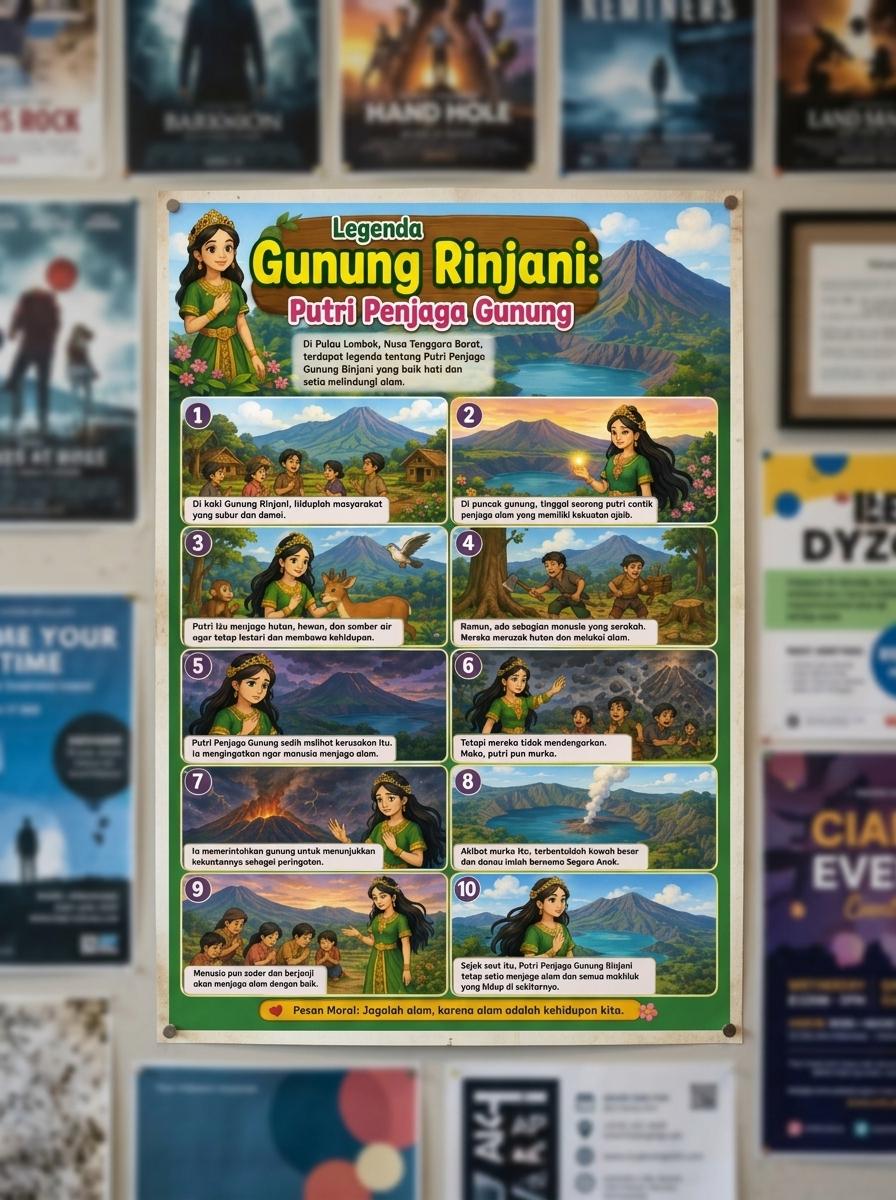 Hiasan Dinding Poster Legenda Gunung Rinjani Putri Penjaga - Dekorasi Kamar Aesthetic Kualitas HD