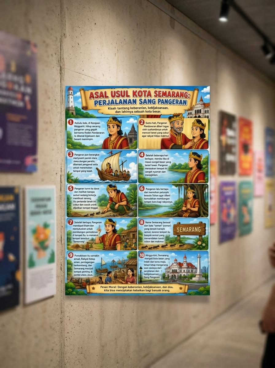 POSTER EDUKASI ANAK Sejarah Asal Usul Kota Semarang Perjalanan Sang Pangeran Hiasan Dinding Kamar