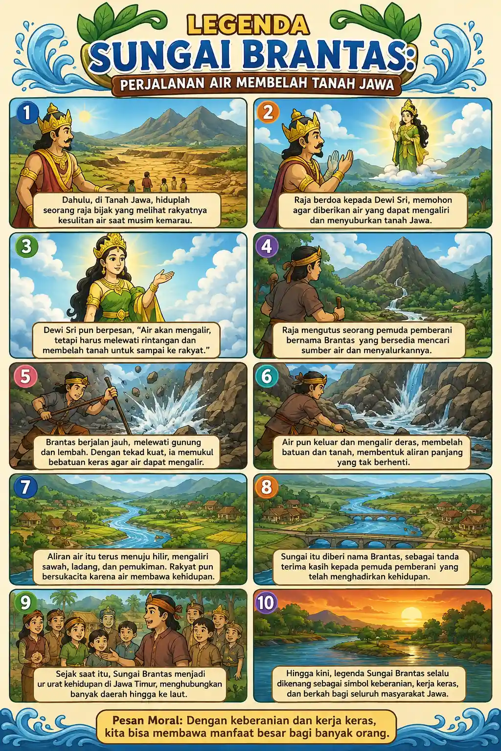 Poster Legenda Sungai Brantas Peta Sejarah Jawa Timur Pajangan Dinding Edukasi Unik Kado