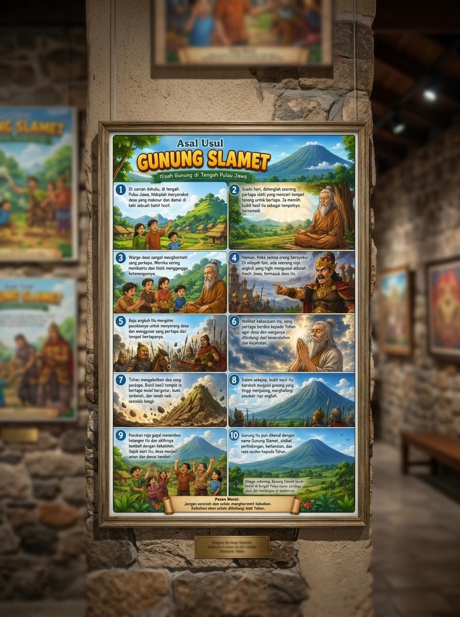 [TERBARU] Poster Cerita Rakyat Nusantara Asal Usul Gunung Slamet - Media Belajar Anak Sekolah Dasar SD Murah