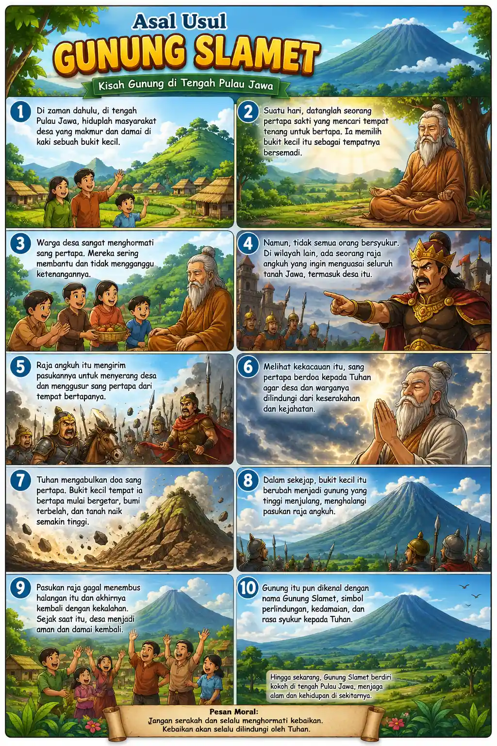 [TERBARU] Poster Cerita Rakyat Nusantara Asal Usul Gunung Slamet - Media Belajar Anak Sekolah Dasar SD Murah